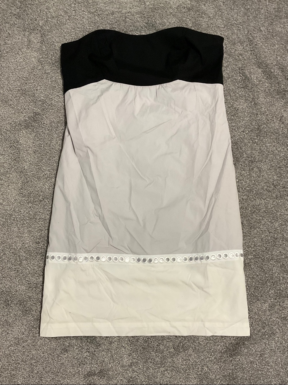 Strapless Black, Grey & White Eyelet Hem Dress